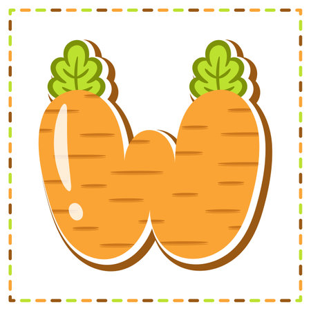 English Alphabet letter W cute carrot theme drawingのイラスト素材