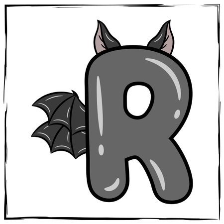Halloween English Alphabet letter R cute bat themeのイラスト素材