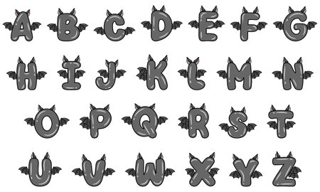 Halloween English Alphabet all letters cute bat themeのイラスト素材