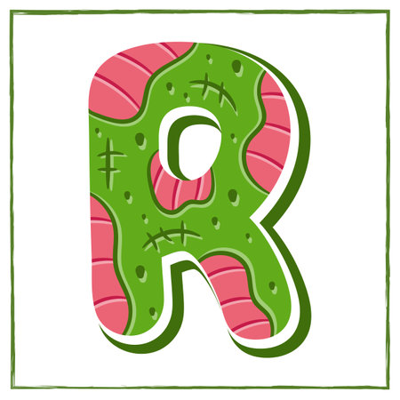 Halloween English Alphabet letter R Zombie theme drawingのイラスト素材