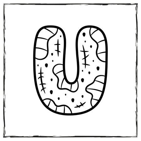 Halloween English Alphabet letter U Zombie sketch theme for coloringのイラスト素材