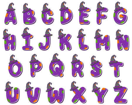 Halloween English Alphabet all letters witch theme drawingのイラスト素材
