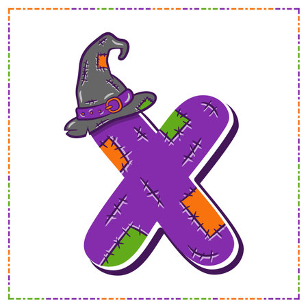 Halloween English Alphabet letter X witch theme drawingのイラスト素材