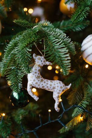 Christmas tree toy deer on Christmas treeの写真素材