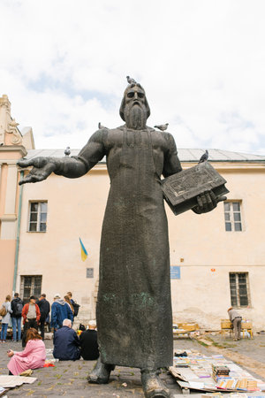 Lviv, Ukraine. October 2019. Monument to the first printer Ivan Fyodorovのeditorial素材