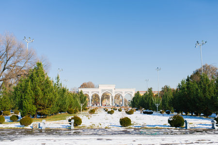 Tashkent, Uzbekistan. December 2019. Alisher Navoi national Park of Uzbekistan in winterのeditorial素材