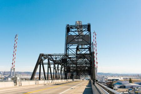 Tacoma, Washington, USA. April 2021. Iron Bridge of the seaport