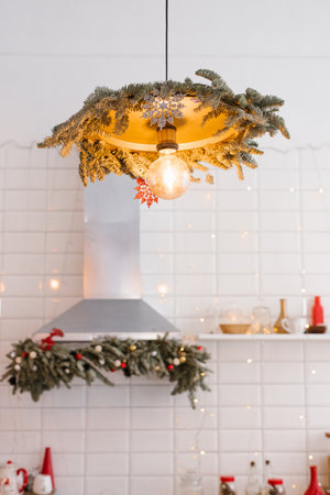 Kitchen lamp decorated for Christmas and New Yearの写真素材