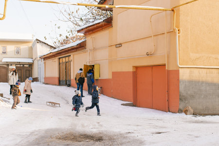 Tashkent, Uzbekistan. December 2020. Residents of the mahallas of the Old City in winterのeditorial素材
