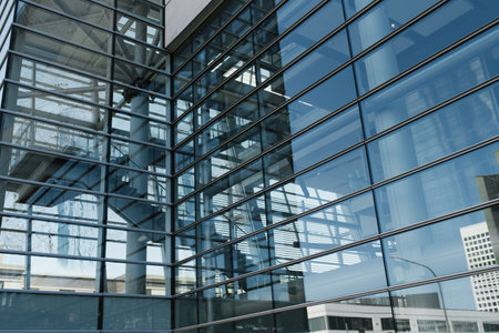 Tacoma, USA. March 2021. Modern glass and concrete building in downtownのeditorial素材
