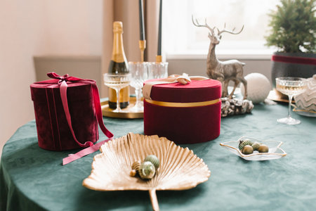 Beautiful table setting for Christmas dinnerの写真素材