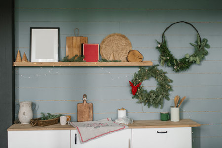 Gray Kitchen Interior and Christmas kitchen decor at Home