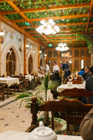 Bukhara, Uzbekistan. December 2022. National restaurant Labi House interiorのeditorial素材