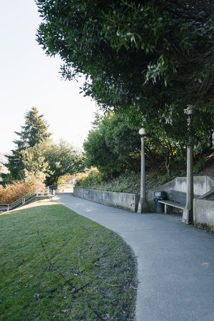Seattle, USA. March 2022. Commodore park. Hiram Chittenden Locks, or Ballard Lacks, a complex of looks at the west end of Salmon Bayのeditorial素材