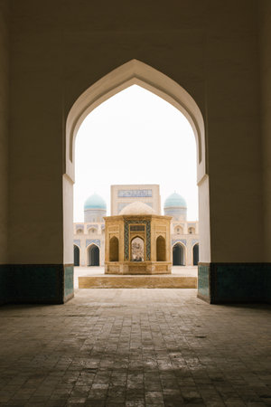 Bukhara, Uzbekistan. December 2022. Kalyan Mosque. The pulpit over the grave of the first Imamのeditorial素材