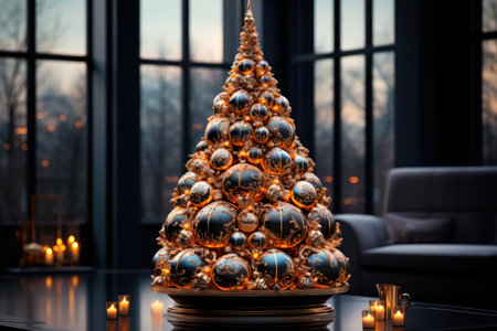 Creative Christmas tree in a dark living roomの素材
