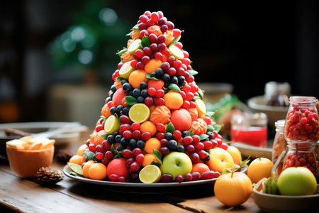 Vegetarian Creative Christmas Tree made of Fruitの素材