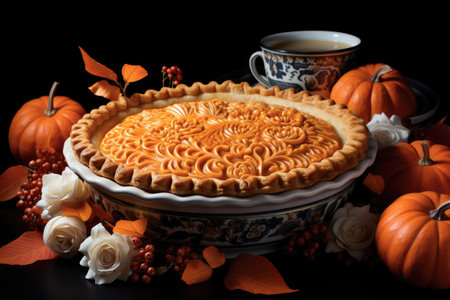 Pumpkin pie for Thanksgiving on the tableの素材
