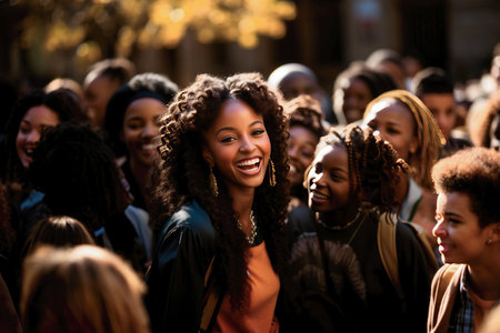 African high school student smiles with her friendsの素材