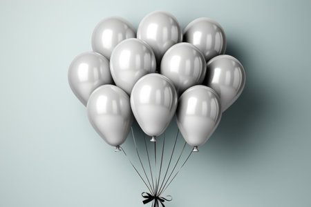 Silver helium balloons in a bundle on a gray backgroundの素材