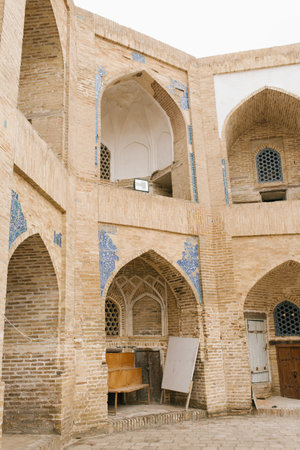 Bukhara, Uzbekistan. December 2022. Oriental ceramic mosaic on the old Kukeldash madrasahのeditorial素材
