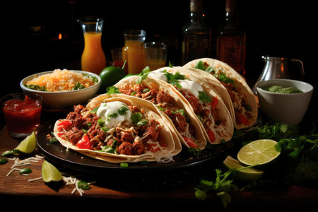 Mexican tortilla served on a dark tableの素材
