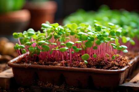 Micro-green radish in a pot close-upの素材