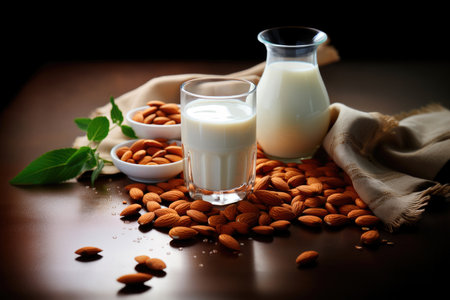 Organic almond milk alternative in a glassの素材