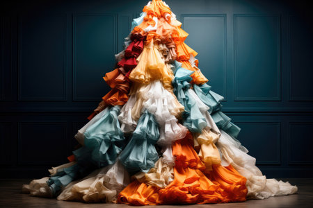 Creative Christmas tree made from clothes or fabricの素材