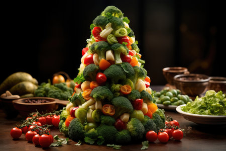 Creative Christmas tree made of vegetablesの素材