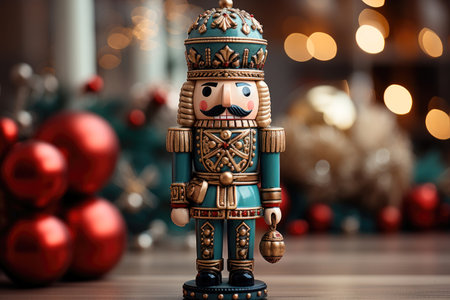 Christmas toy Nutcracker on the background of bokeh lightsの素材