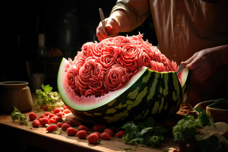 Handicrafts of fruit watermelon carvingの素材