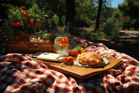 Outdoor summer picnic on a blanketの素材
