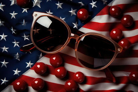Sunglasses on the national flag. A card for the Independence Day of the USAの素材