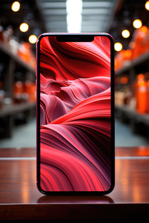 Mobile smartphone in telecommunication electronic store display showcaseの素材