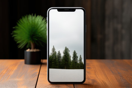 Office work table with smartphone mock upの素材