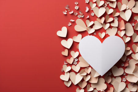 Fame of paper hearts on a red background. Concept for Valentine's Dayの素材