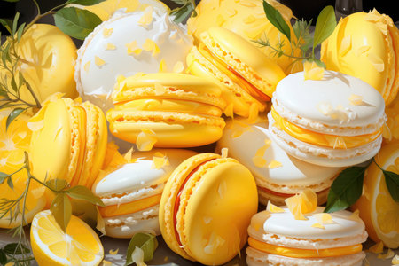 Pattern of yellow macaroons in close upの素材