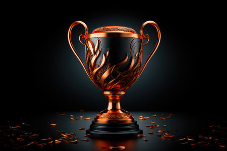 Golden cup of the winner on the black backgroundの素材