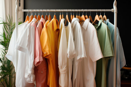Men's shirts on a hanger in the wardrobeの素材
