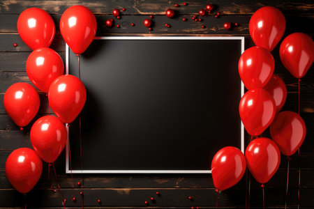Frame for copying space and red balls on a wooden background. The concept of a Black Friday saleの素材
