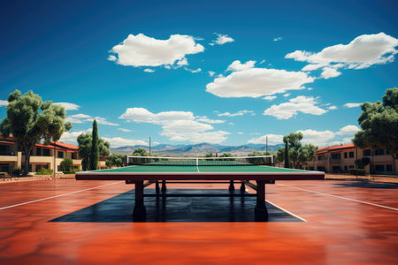 Outdoor tennis table on the sports fieldの素材