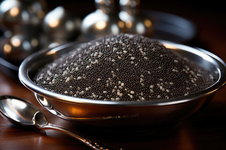 Chia seeds in a bowl on the tableの素材