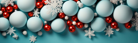 Banner of a Christmas banner with balloons on the Christmas tree and snowflakes on a blue backgroundの素材