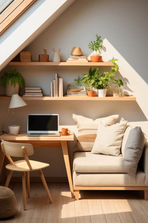 Modern workplace with a laptop at homeの素材