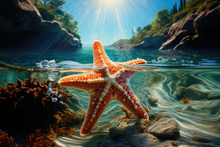 Underwater photo of a starfishの素材