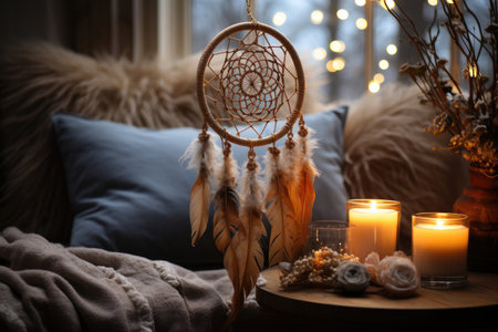 Handmade dream catcher in a cozy room decorの素材