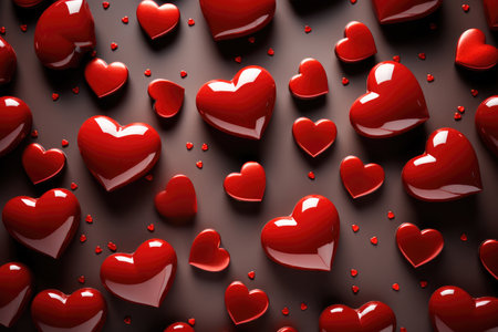 Festive background for valentine's day. Red hearts on dark backgroundの素材
