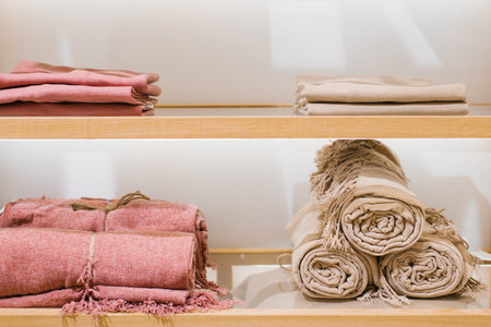 Cotton plaids are beautifully laid out on the counter at the home improvement store