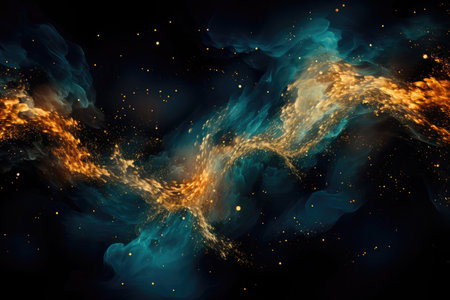 Abstract background in blue and gold. Galaxy cluster and the universeの素材
